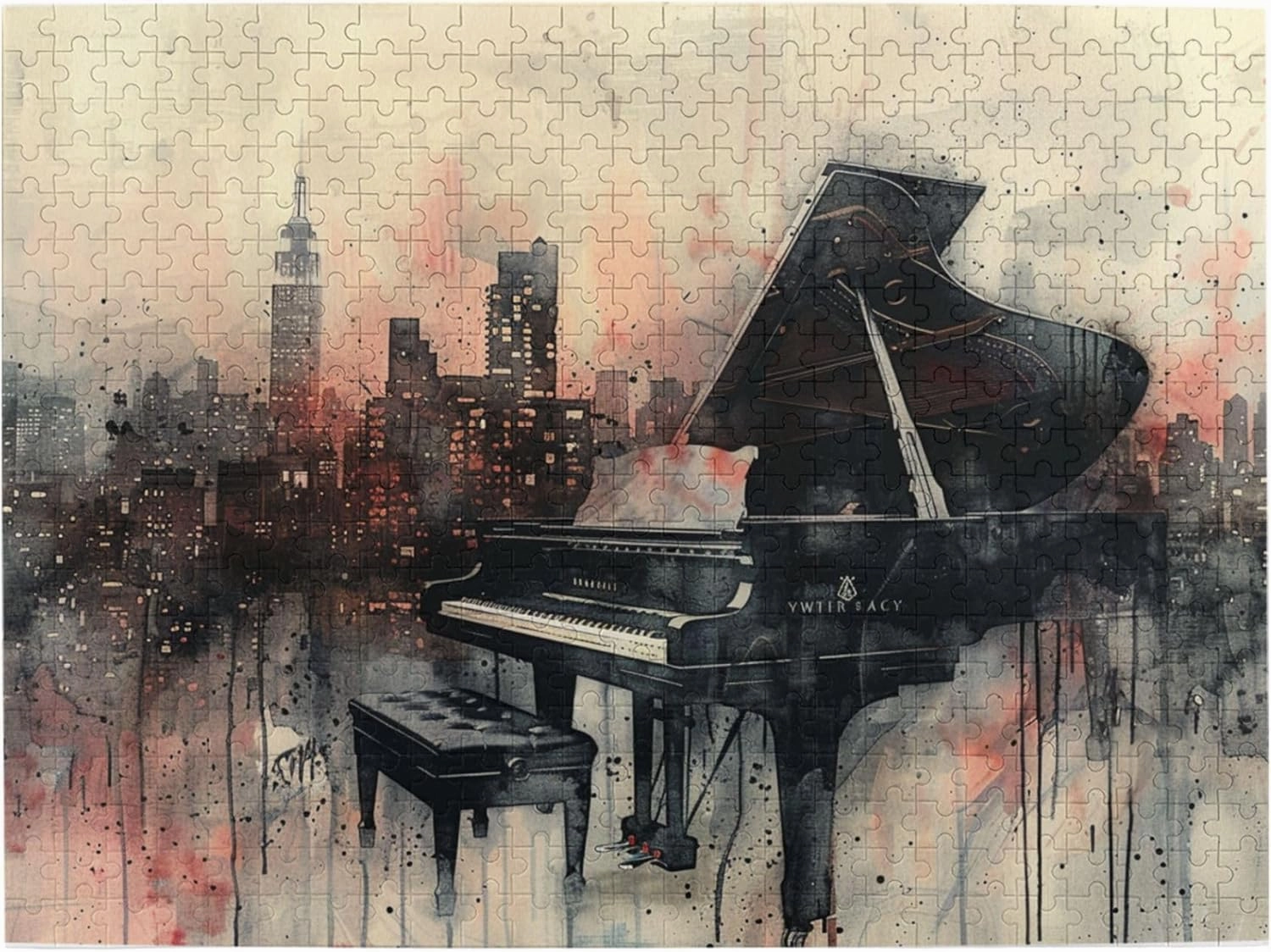 Wooden Puzzle Piano & City Hard Challenging Exercise Intellegent Wall Decor Suitable for Teenager or Adult 500 PCS