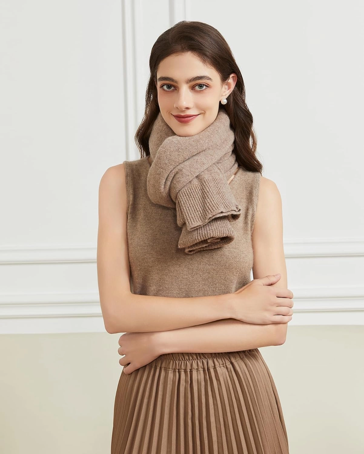 Wool Shawl Wrap Scarf with Sleeves Women's Outer Warm Knitted Open Front Poncho Cape Fall Winter