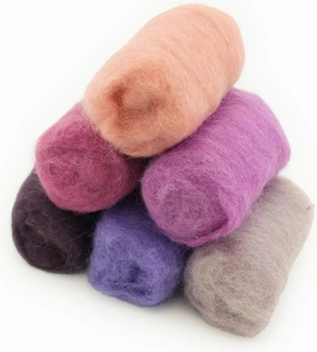 Woolbuddy Needle Felting Wool Roving Bag, Beautiful Roving Wool, Handmade Sheepwool, Zero Waste Kit, For Needle Felting Beginner and Adult, Wet Felting, Felting Supplies and Felting Soap (Pink Purple)