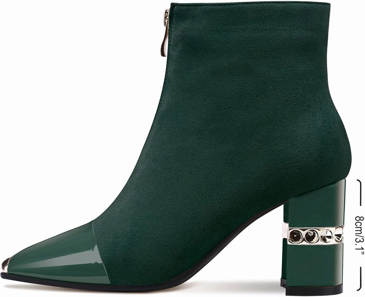 XINIUNIU Women's Ankle Boots Block Chunky Heels Booties Metal Square Toe Suede Front Zipper 3 Inch Short Boot Dress