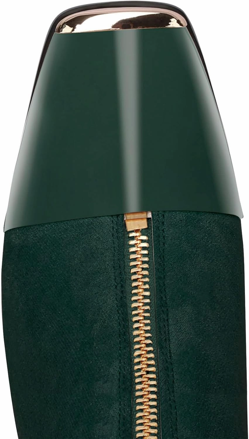 XINIUNIU Women's Ankle Boots Block Chunky Heels Booties Metal Square Toe Suede Front Zipper 3 Inch Short Boot Dress