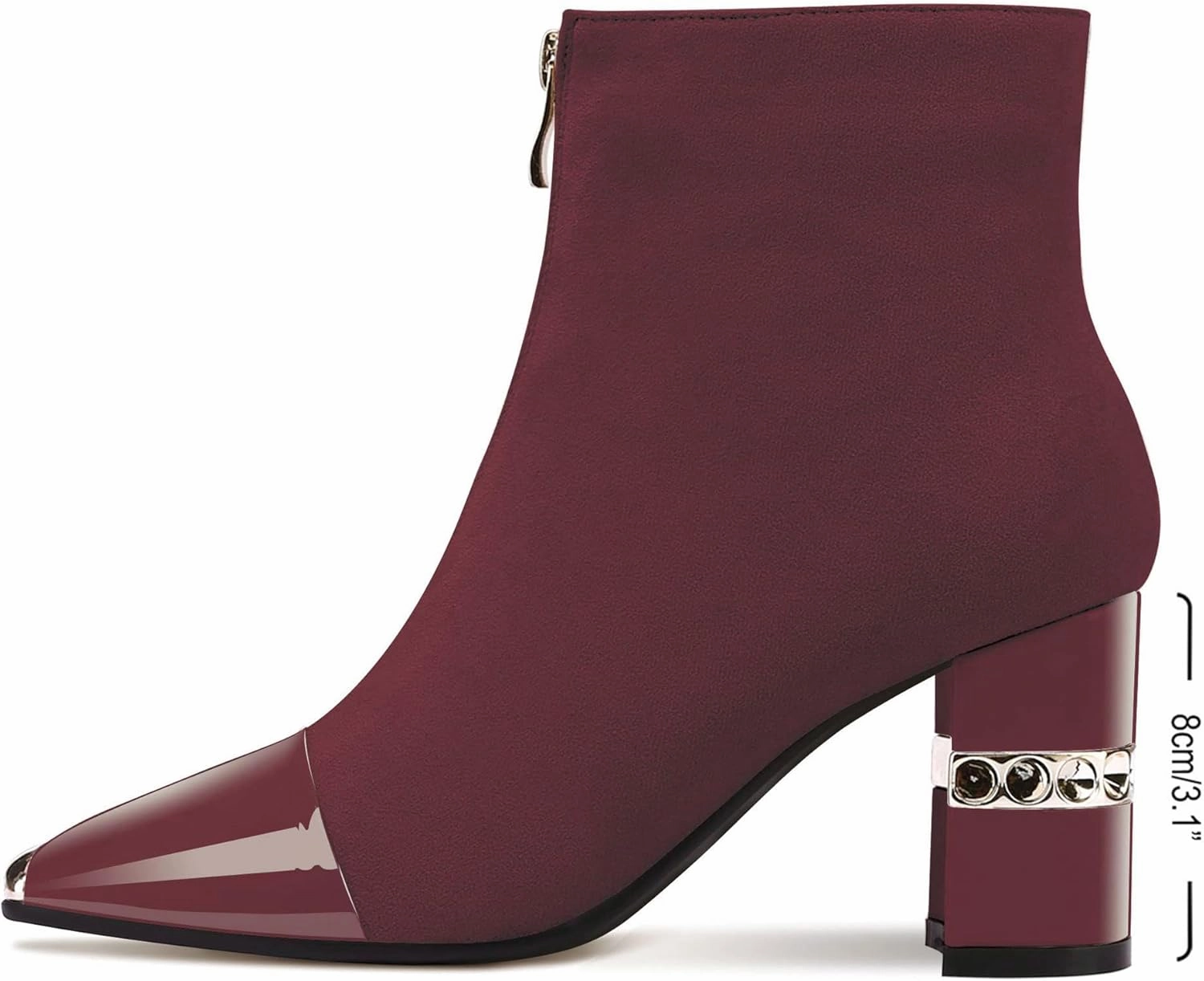 XINIUNIU Women's Ankle Boots Block Chunky Heels Booties Metal Square Toe Suede Front Zipper 3 Inch Short Boot Dress