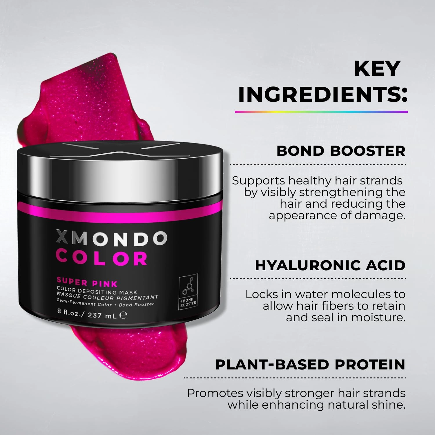 XMONDO Hair Color Super Pink Hair Healing Semi Permanent Color | Vegan Formula with Hyaluronic Acid to Retain Moisture, Vegetable Proteins to Revitalize, and Bond Boosting Technology, 8 Fl Oz 1-Pack