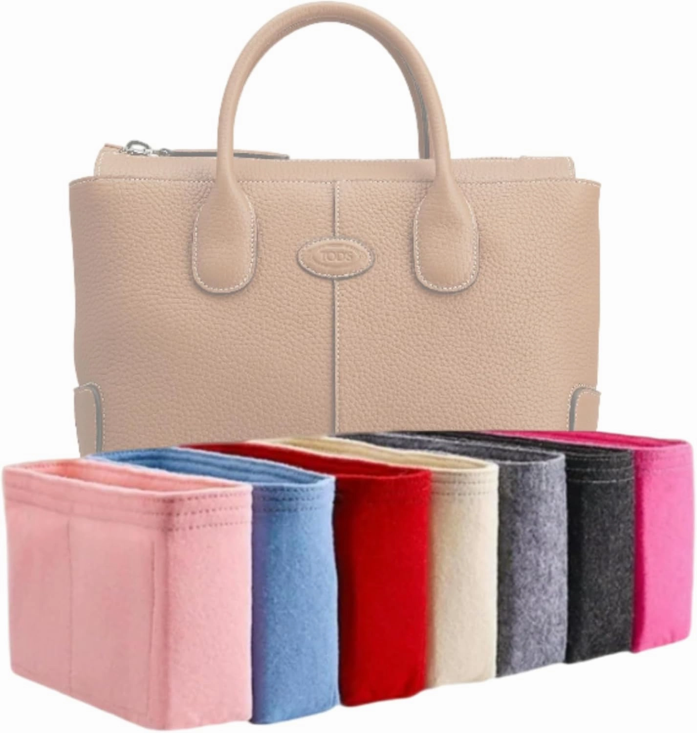 Xoppia Bag Organizer compatible with Tods Di Bag Small. Felt Insert Liner for Women Handbag. (Beige, Style A: Exposure)