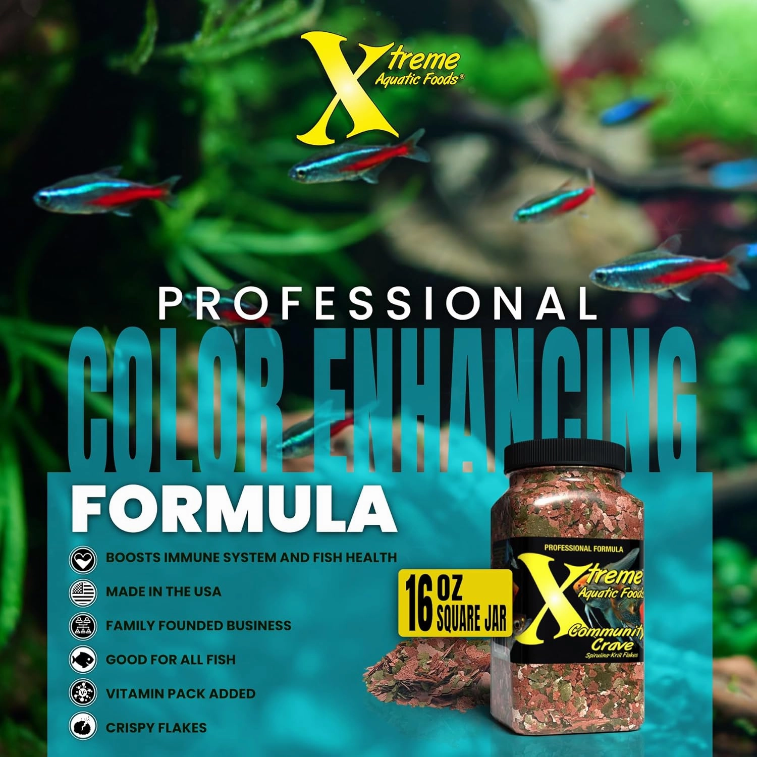 Xtreme Community Crave Flake - Krill & Spirulina Blend for Vibrant Colors, Immune Support and Digestive Health, Tropical & Freshwater Fish Nutrition – Premium Community Aquarium Food (16oz)