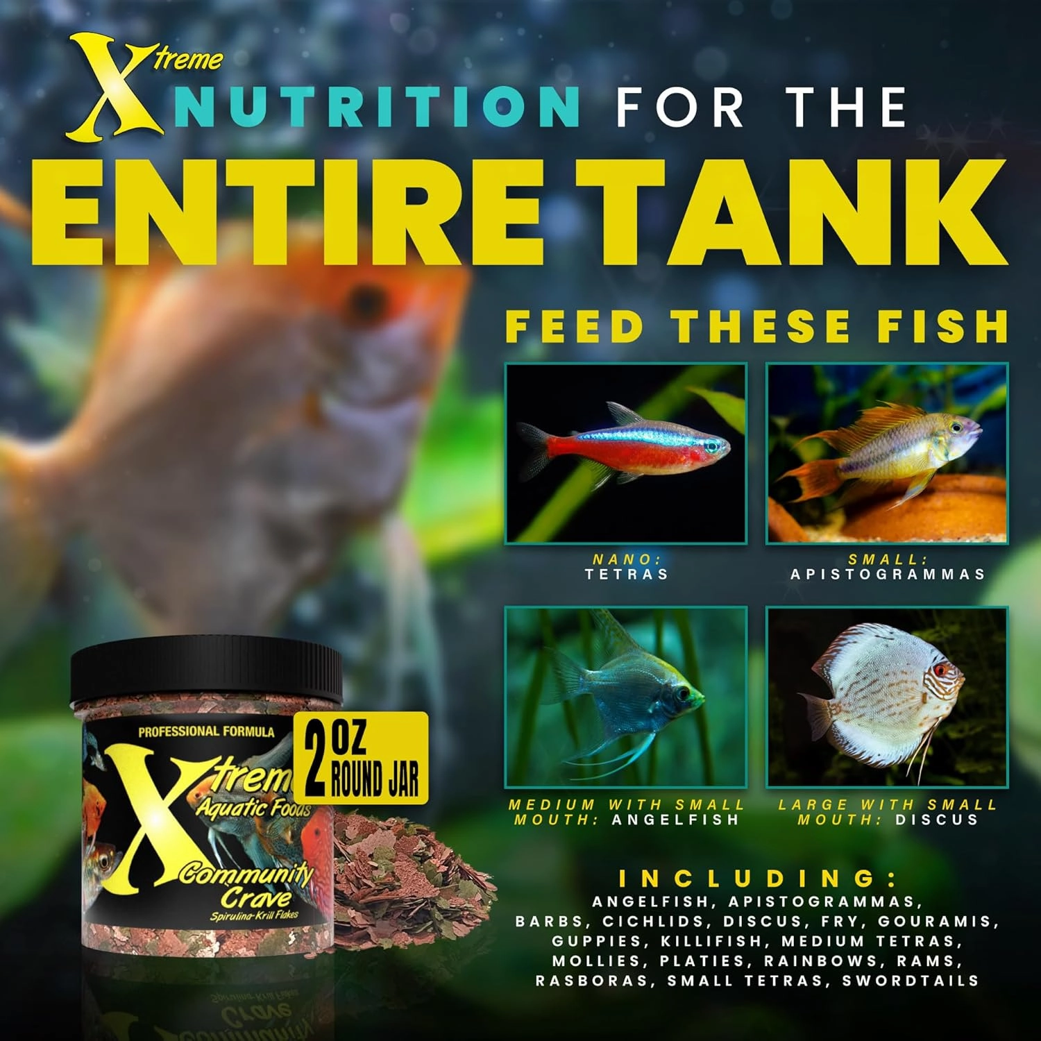 Xtreme Community Crave Flake - Krill & Spirulina Blend for Vibrant Colors, Immune Support and Digestive Health, Tropical & Freshwater Fish Nutrition – Premium Community Aquarium Food (2oz)