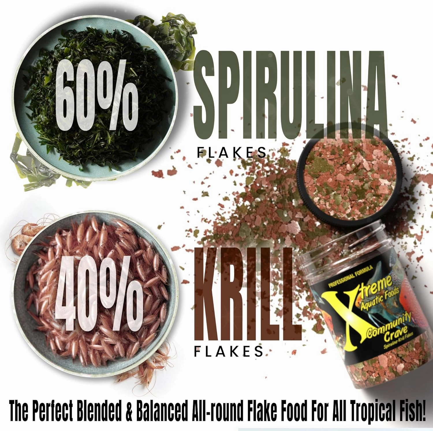 Xtreme Community Crave Flake - Krill & Spirulina Blend for Vibrant Colors, Immune Support and Digestive Health, Tropical & Freshwater Fish Nutrition – Premium Community Aquarium Food (2oz)
