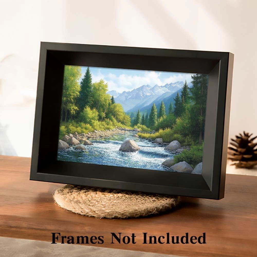 Yesad Serene Nature Wall Art, Landscape Canvas Wall Art Forest Pictures Prints Mountain Painting Scenery Poster Wall Décor for Farmhouse Living Room Bedroom (Unframed,24”x16”,Stream)