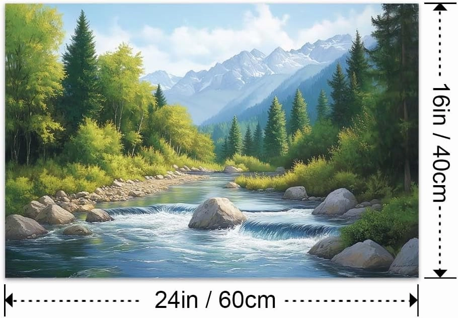 Yesad Serene Nature Wall Art, Landscape Canvas Wall Art Forest Pictures Prints Mountain Painting Scenery Poster Wall Décor for Farmhouse Living Room Bedroom (Unframed,24”x16”,Stream)