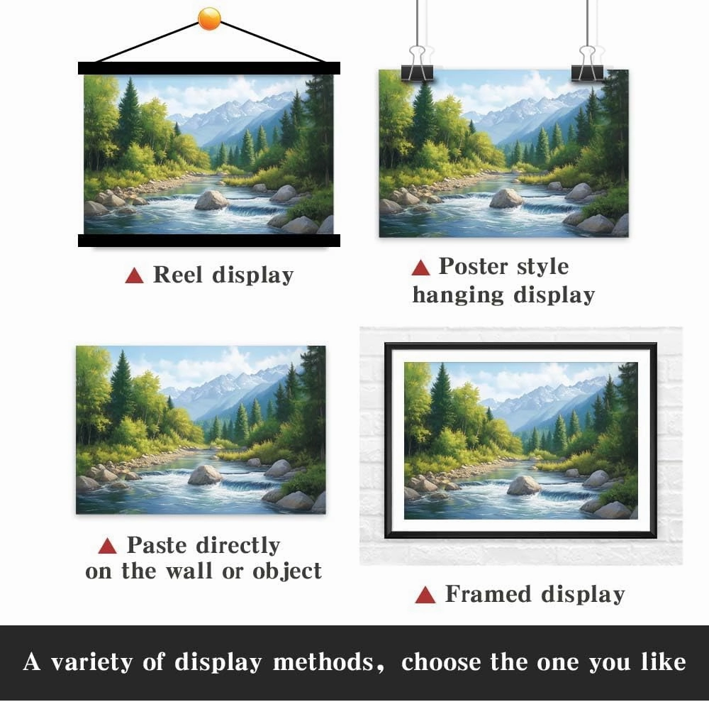 Yesad Serene Nature Wall Art, Landscape Canvas Wall Art Forest Pictures Prints Mountain Painting Scenery Poster Wall Décor for Farmhouse Living Room Bedroom (Unframed,24”x16”,Stream)