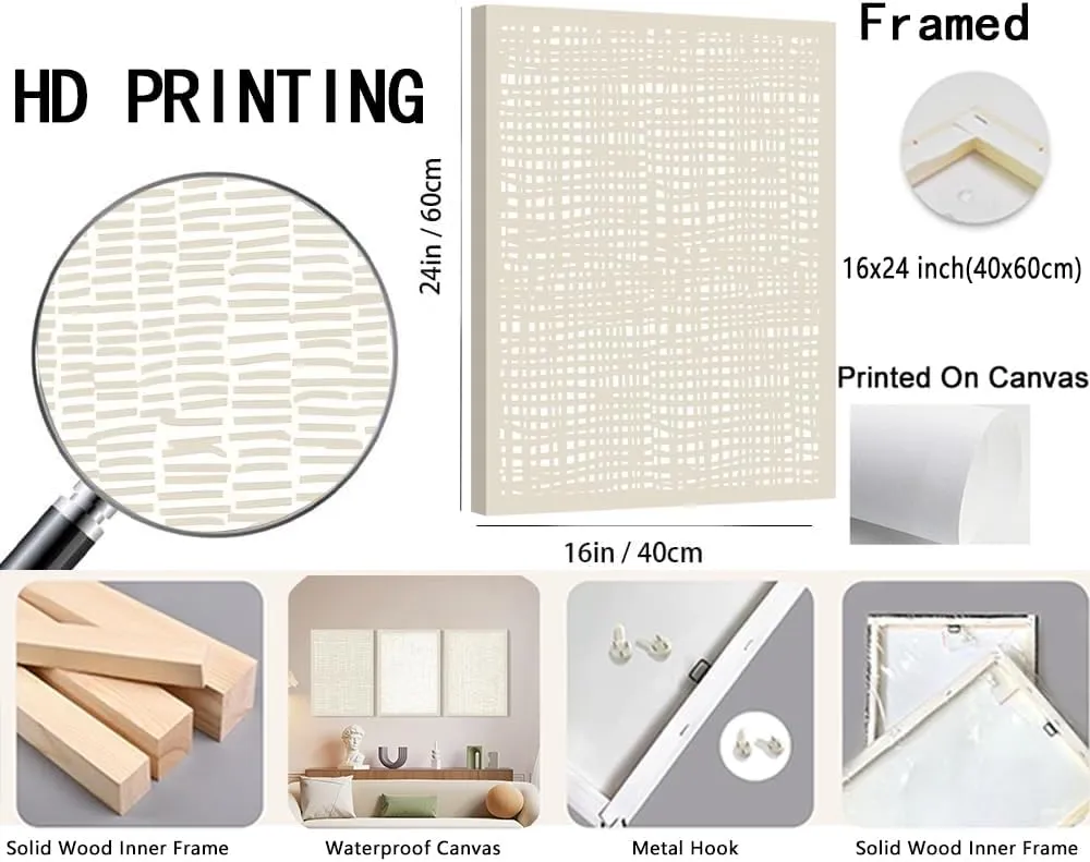 YFvrPt Neutral Beige Wall Art Set of 3, Minimalist Modern Abstract Wall Decor, Mid Century Beige and White Poster Canvas Prints Picture for Bedroom Living Room 12x16 inch