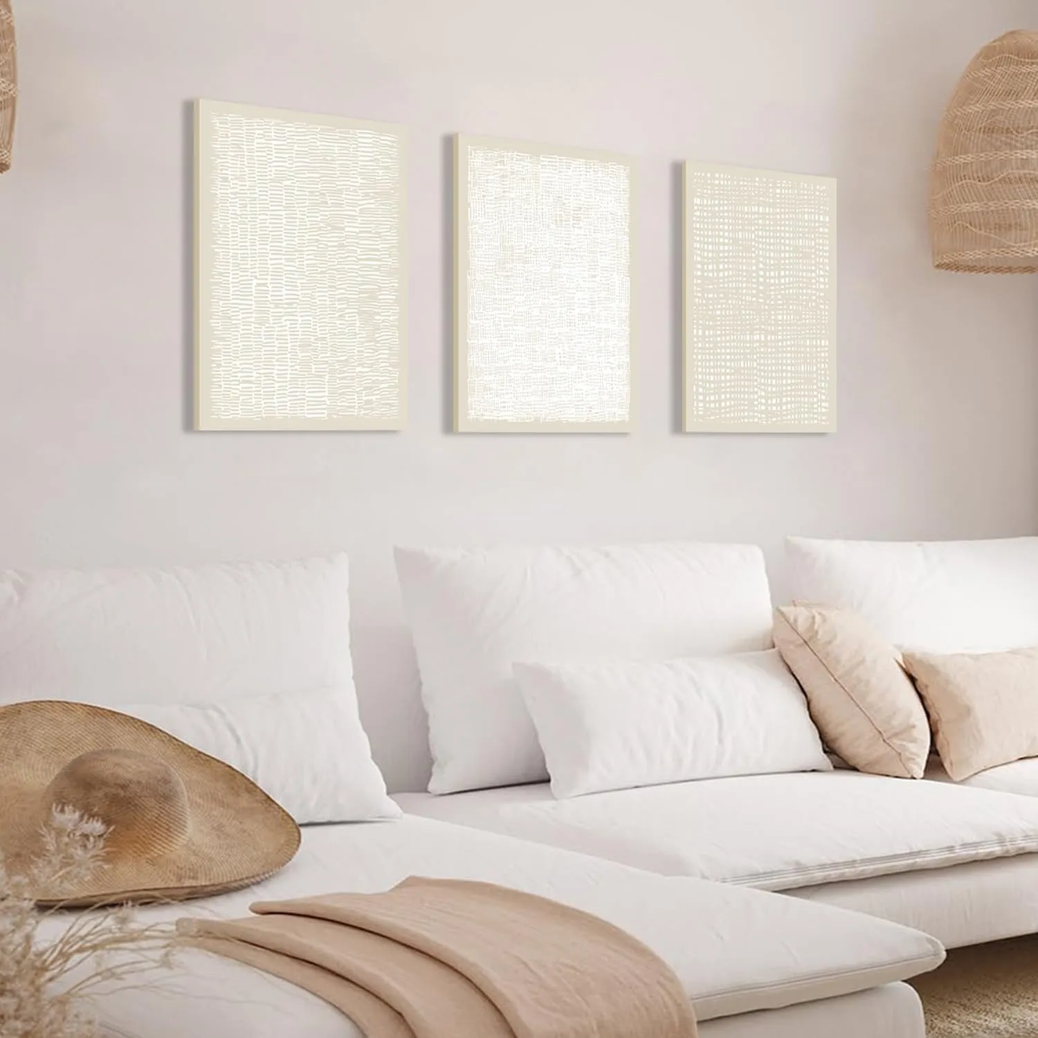 YFvrPt Neutral Beige Wall Art Set of 3, Minimalist Modern Abstract Wall Decor, Mid Century Beige and White Poster Canvas Prints Picture for Bedroom Living Room 12x16 inch