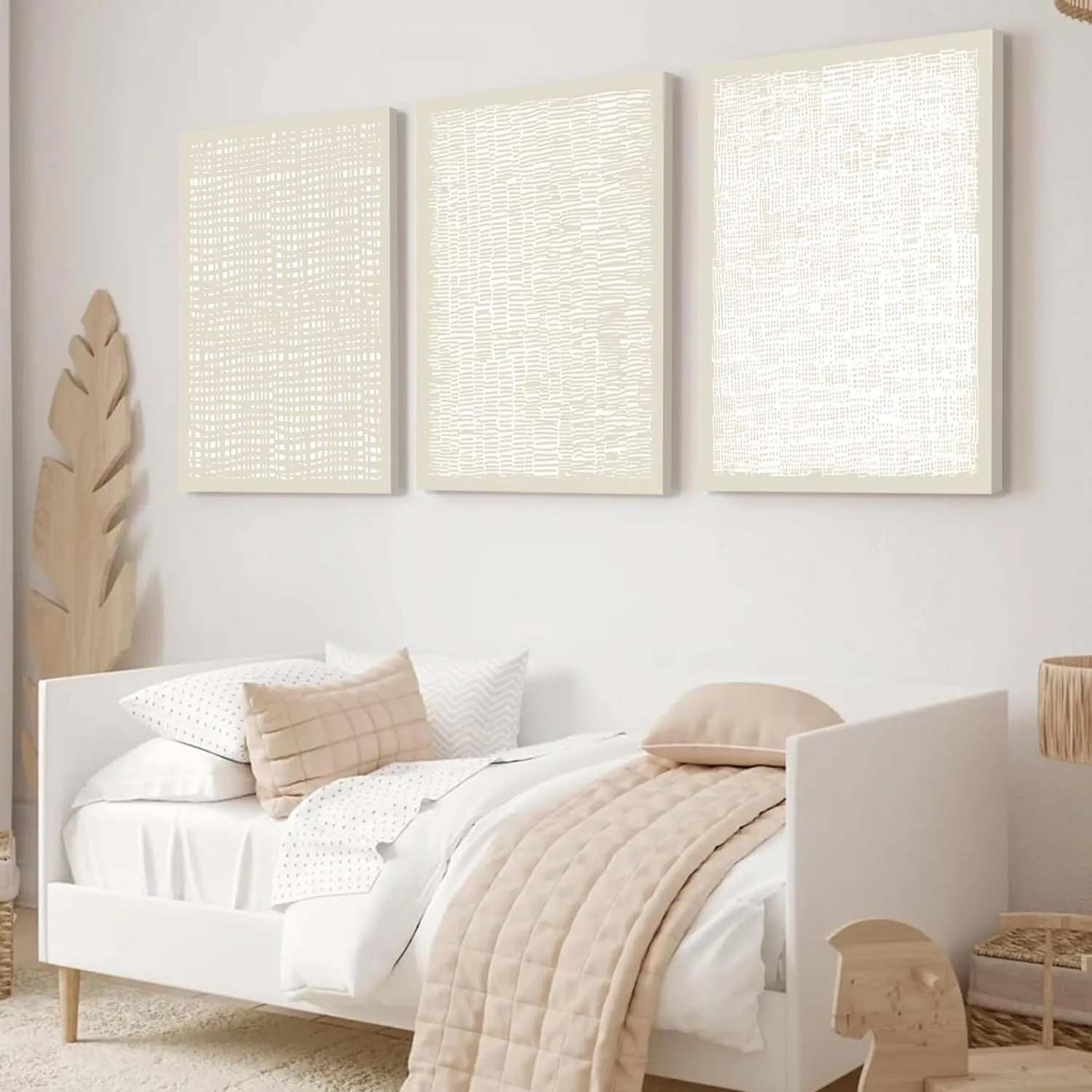 YFvrPt Neutral Beige Wall Art Set of 3, Minimalist Modern Abstract Wall Decor, Mid Century Beige and White Poster Canvas Prints Picture for Bedroom Living Room 12x16 inch