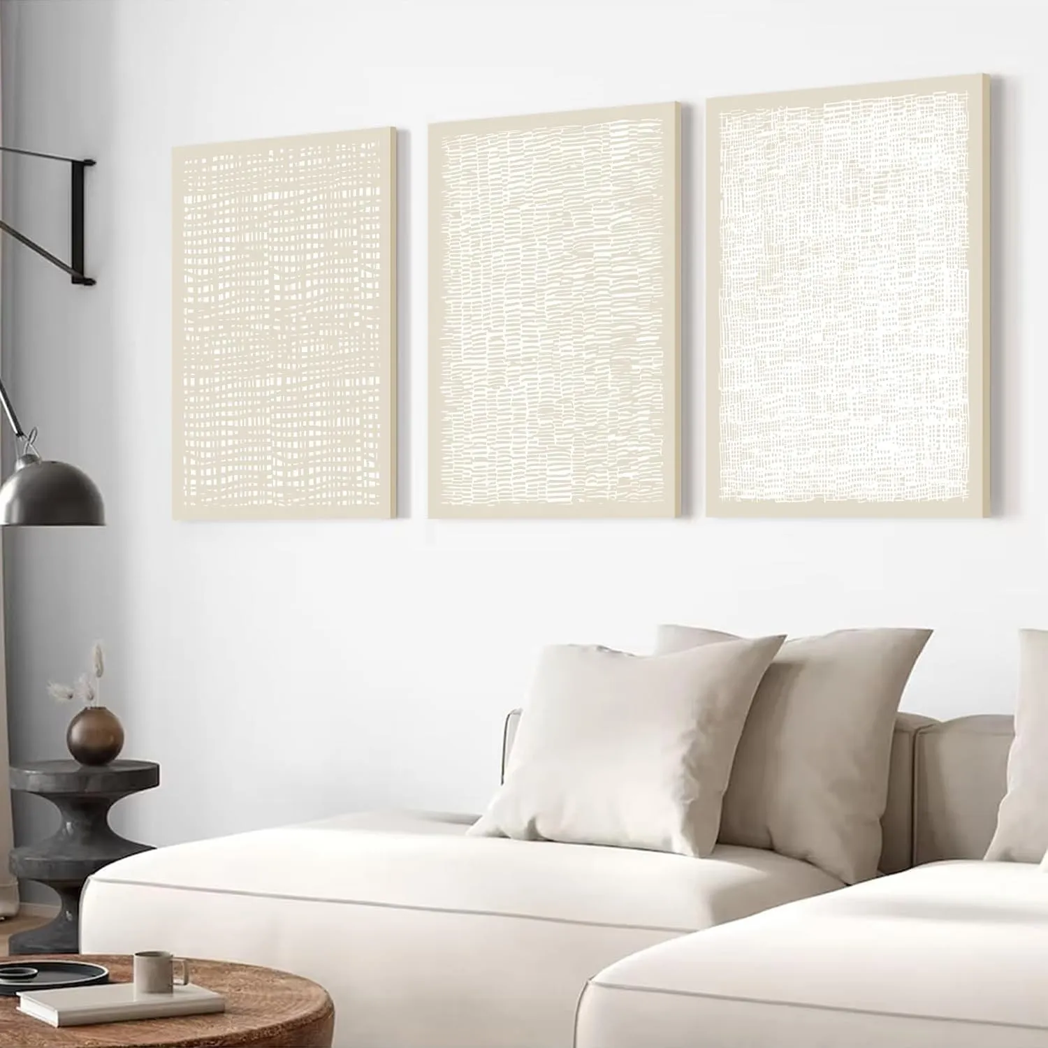 YFvrPt Neutral Beige Wall Art Set of 3, Minimalist Modern Abstract Wall Decor, Mid Century Beige and White Poster Canvas Prints Picture for Bedroom Living Room 12x16 inch