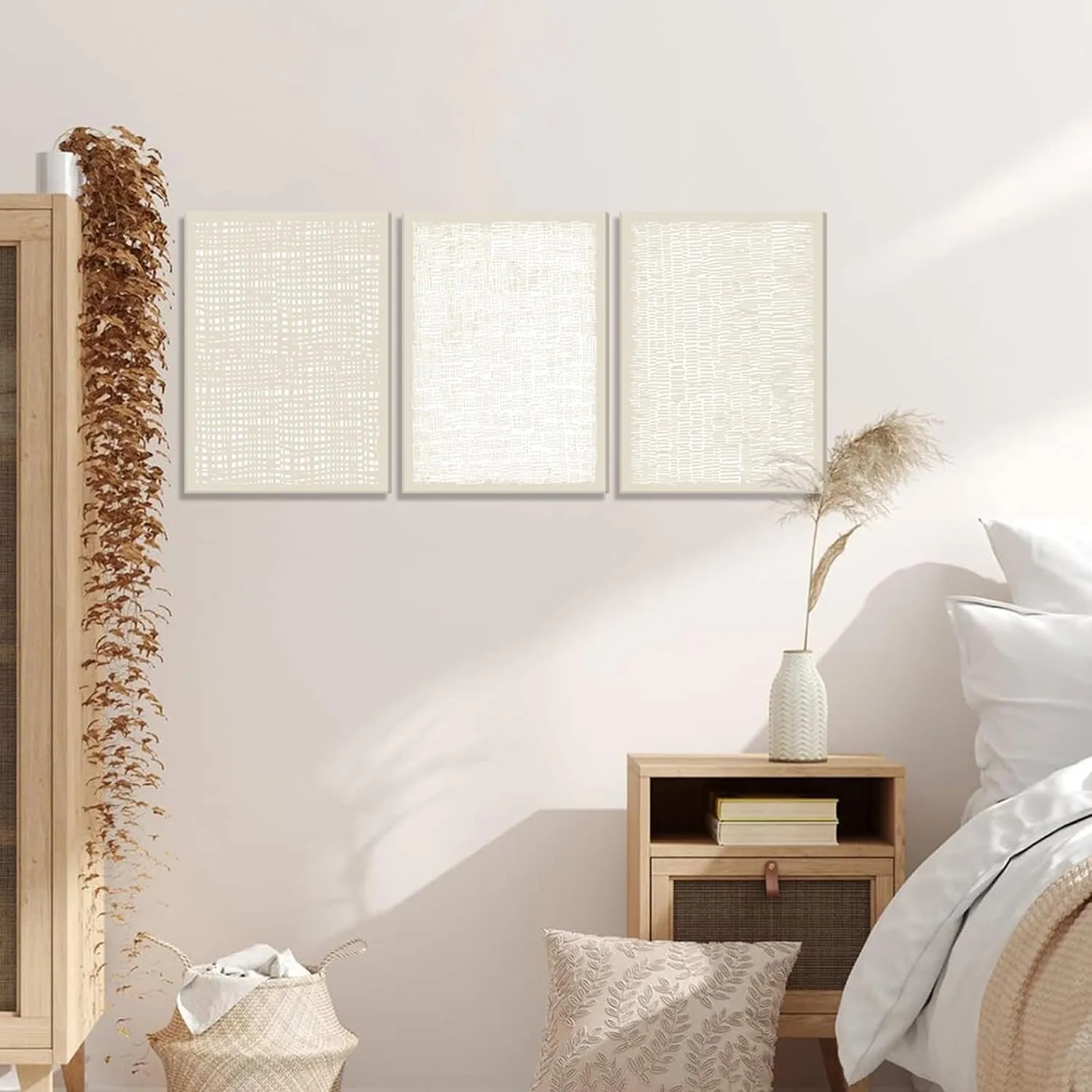 YFvrPt Neutral Beige Wall Art Set of 3, Minimalist Modern Abstract Wall Decor, Mid Century Beige and White Poster Canvas Prints Picture for Bedroom Living Room 12x16 inch