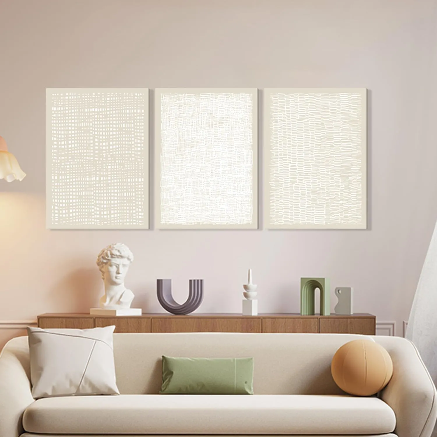YFvrPt Neutral Beige Wall Art Set of 3, Minimalist Modern Abstract Wall Decor, Mid Century Beige and White Poster Canvas Prints Picture for Bedroom Living Room 12x16 inch