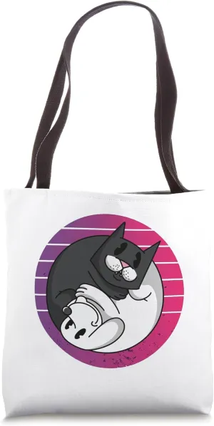 Yin-Yang cat dog black white harmony balance opposite pets Tote Bag