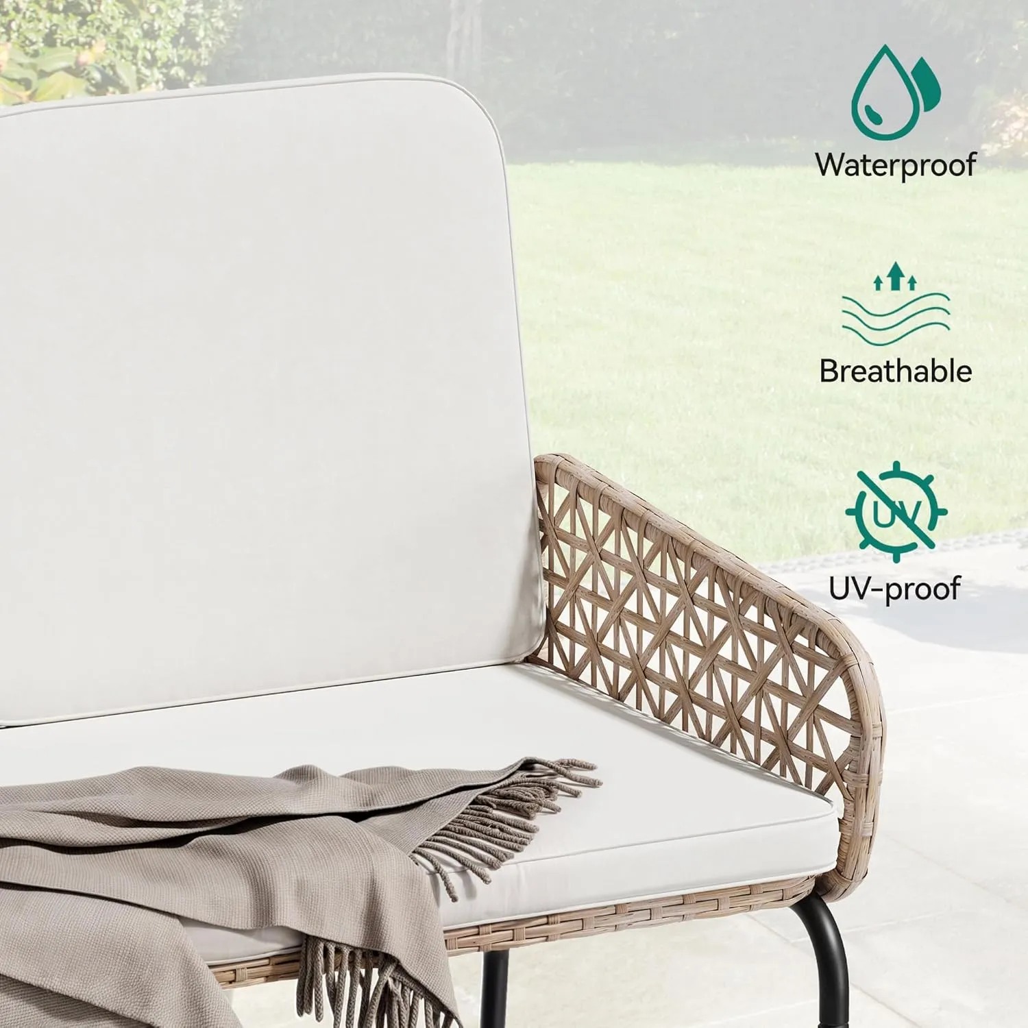 YITAHOME Patio Loveseat Wicker Outdoor Furniture, All Weather Rattan Conversation Loveseat for Backyard, Balcony and Deck with Soft Cushions, Light Brown Beige