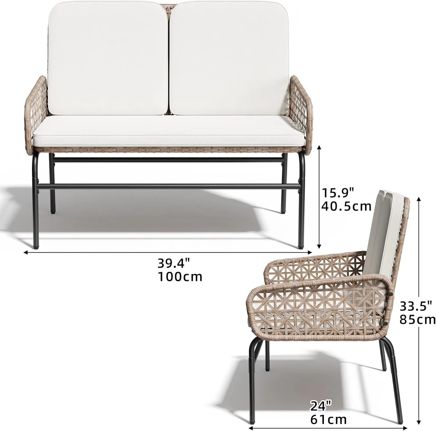 YITAHOME Patio Loveseat Wicker Outdoor Furniture, All Weather Rattan Conversation Loveseat for Backyard, Balcony and Deck with Soft Cushions, Light Brown Beige