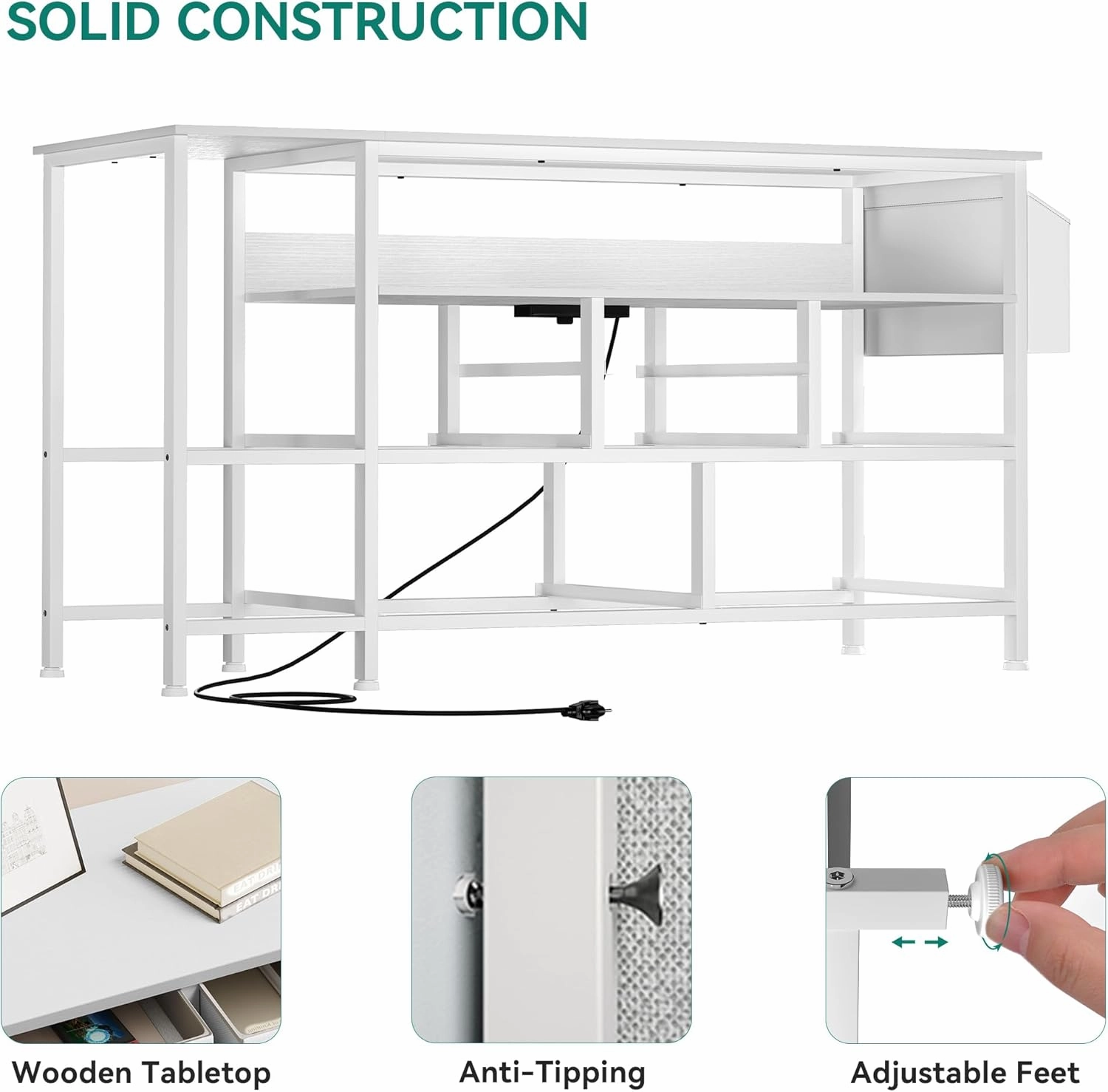YITAHOME Dresser TV Stand for 55'', 9-Drawer Dresser with Power Outlet, Wide White Drawer with Metal Handle and PU Finish