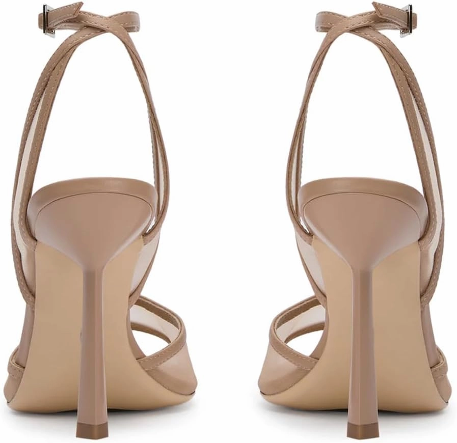 YIYA Women's Black Mesh Slingback Kitten Heels Sandals Open Peep Pointed Toe Stiletto High Heels Ankle Buckle Strap Summer Party Dress Pumps Shoes