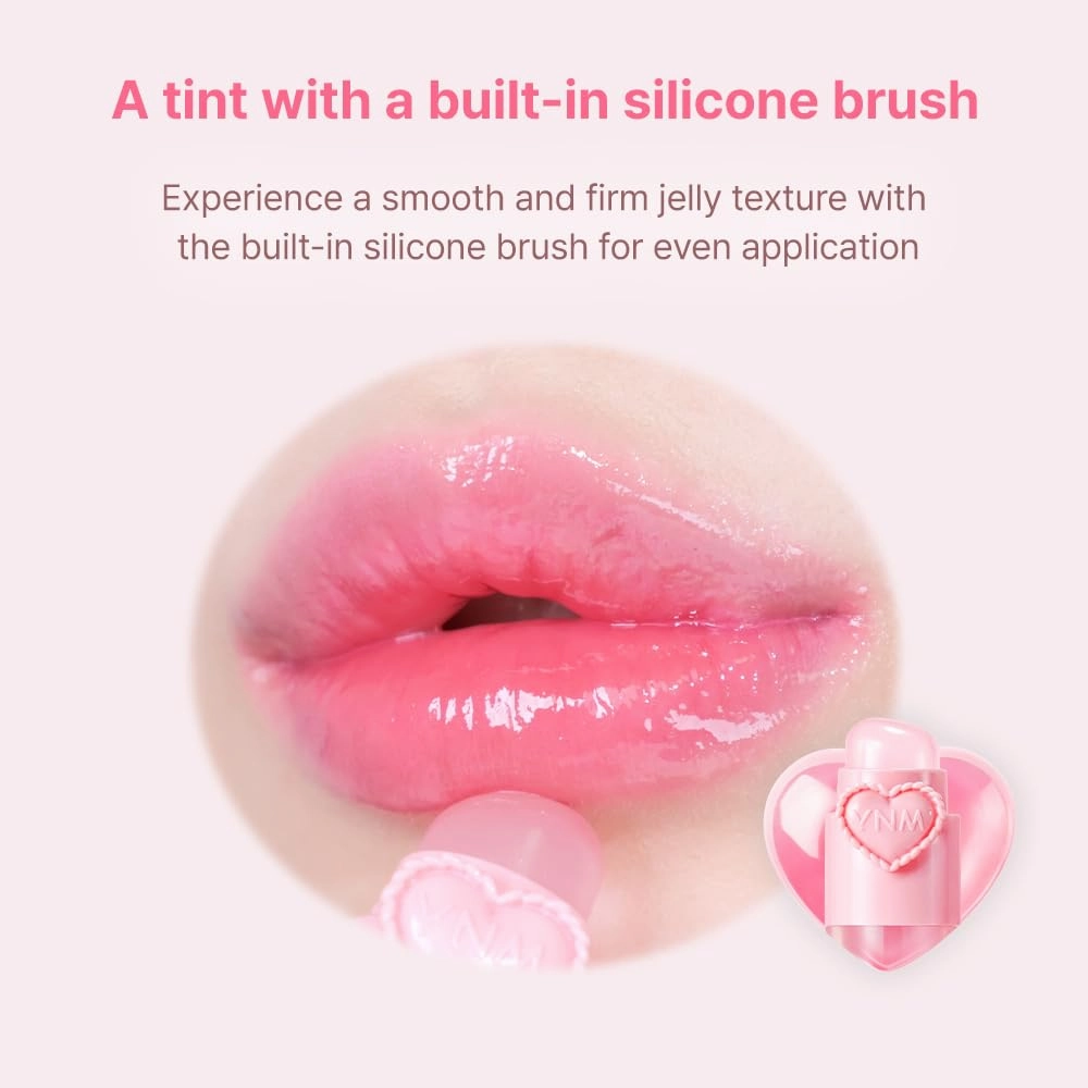 YNM Heart Jelling Tint (02 CHERRY JELLING, 0.09 oz) Silicone Lip Brush Included, K-Beauty, Non-Sticky, Moisturizing, Smudge-Proof, Korean Lip Tint, Long-Lasting, Vivid Color