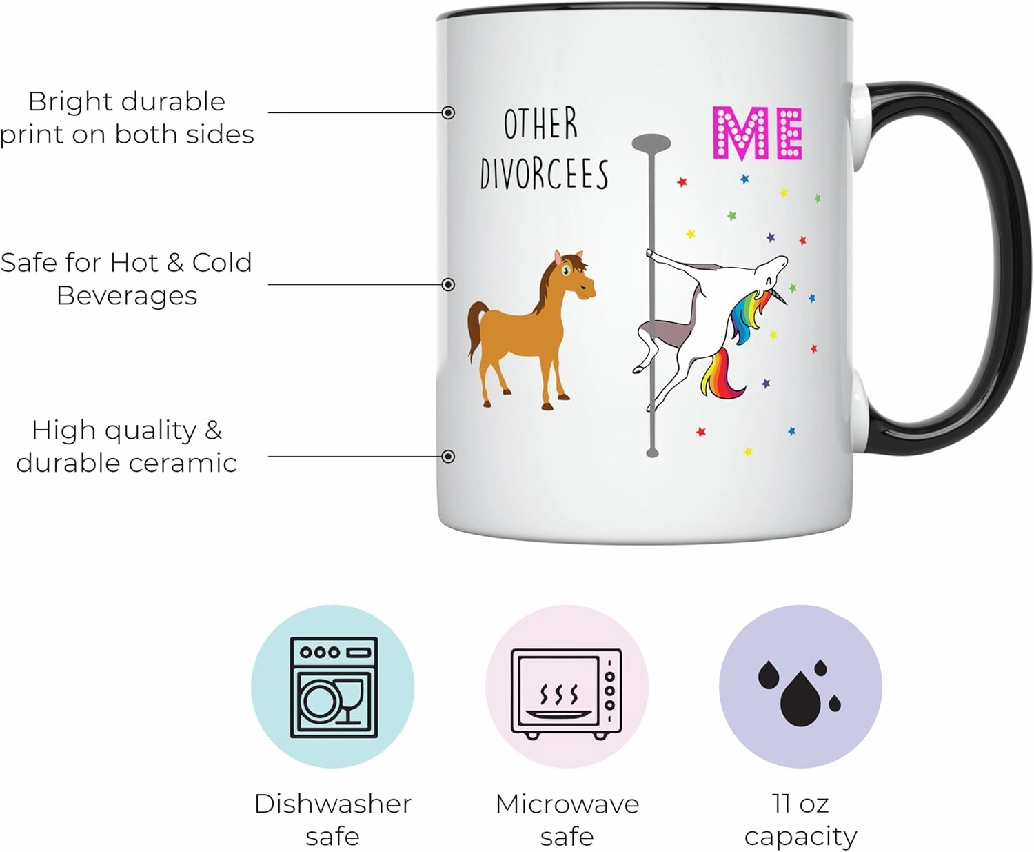 YouNique Designs Divorce Coffee Mug, 11 Ounces, Funny Divorce Coffee Cups for Women, Congrats On Your Divorce, Congratulations On Your Divorce, Recently Divorced Gifts (Black Handle), 11 oz