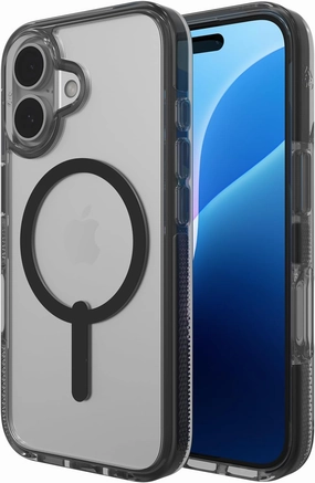 ZAGG Santa Cruz Snap iPhone 16 Case – MagSafe Compatible, 13ft Military-Grade Drop Protection, Graphene Reinforced, Anti-Scratch, Slim & Lightweight, 70% Recycled Content, Clear with Black Accents