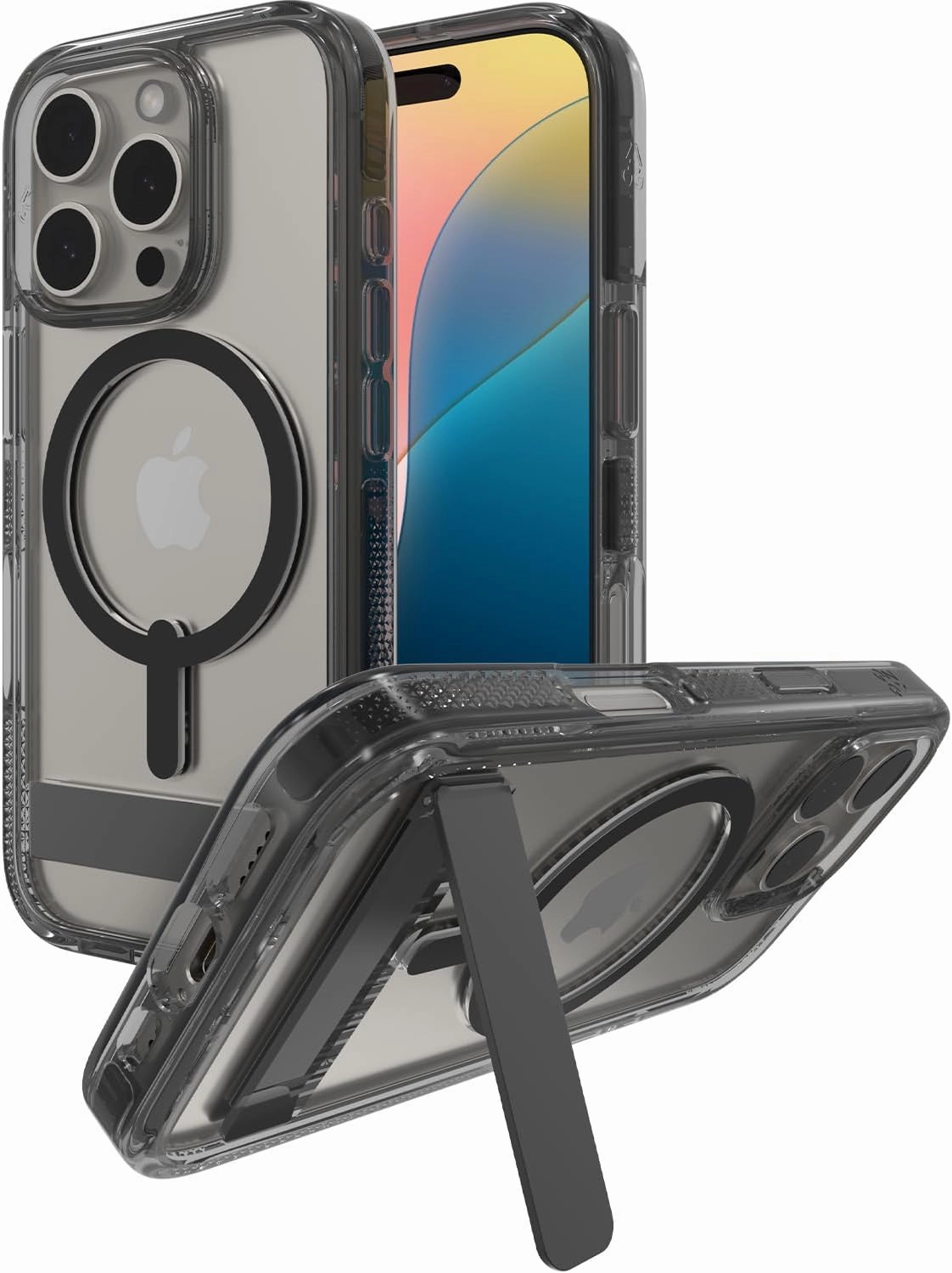 ZAGG Santa Cruz Snap with Kickstand Case for iPhone 16 Pro – MagSafe Compatible, 13ft Military-Grade Drop Protection, Reinforced with Graphene, Slim Clear Case with Vibrant Color Accents, Black
