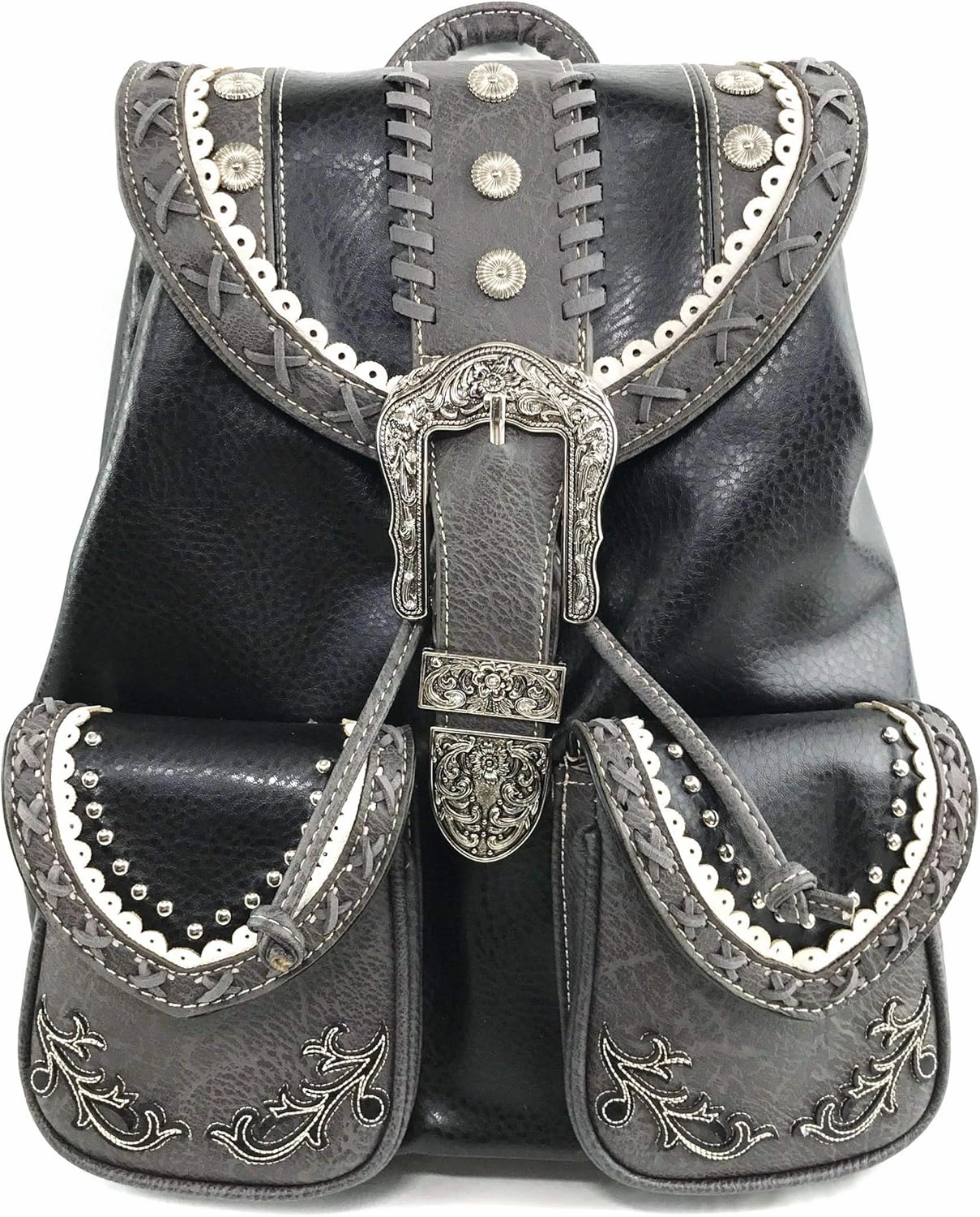 Zelris Western Country Floral Buckle Rucksack Backpack (Black)