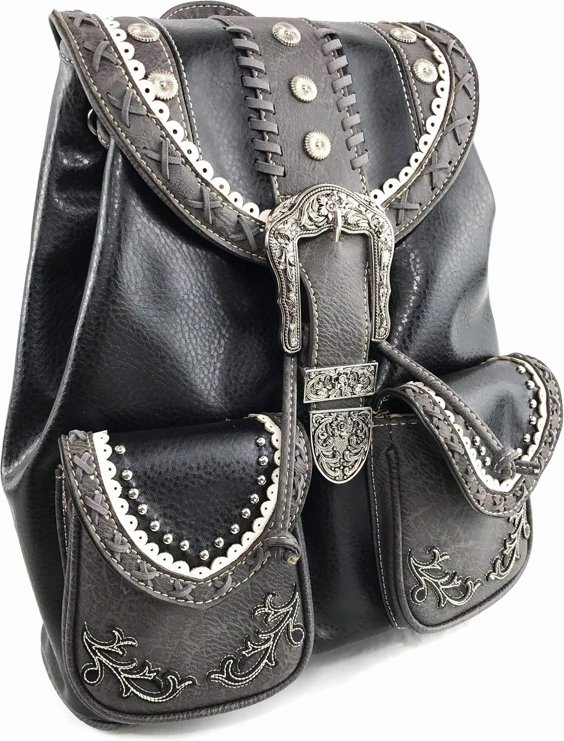 Zelris Western Country Floral Buckle Rucksack Backpack (Black)