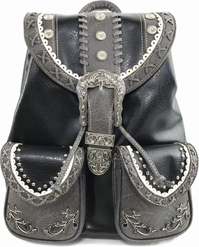 Zelris Western Country Floral Buckle Rucksack Backpack (Black)