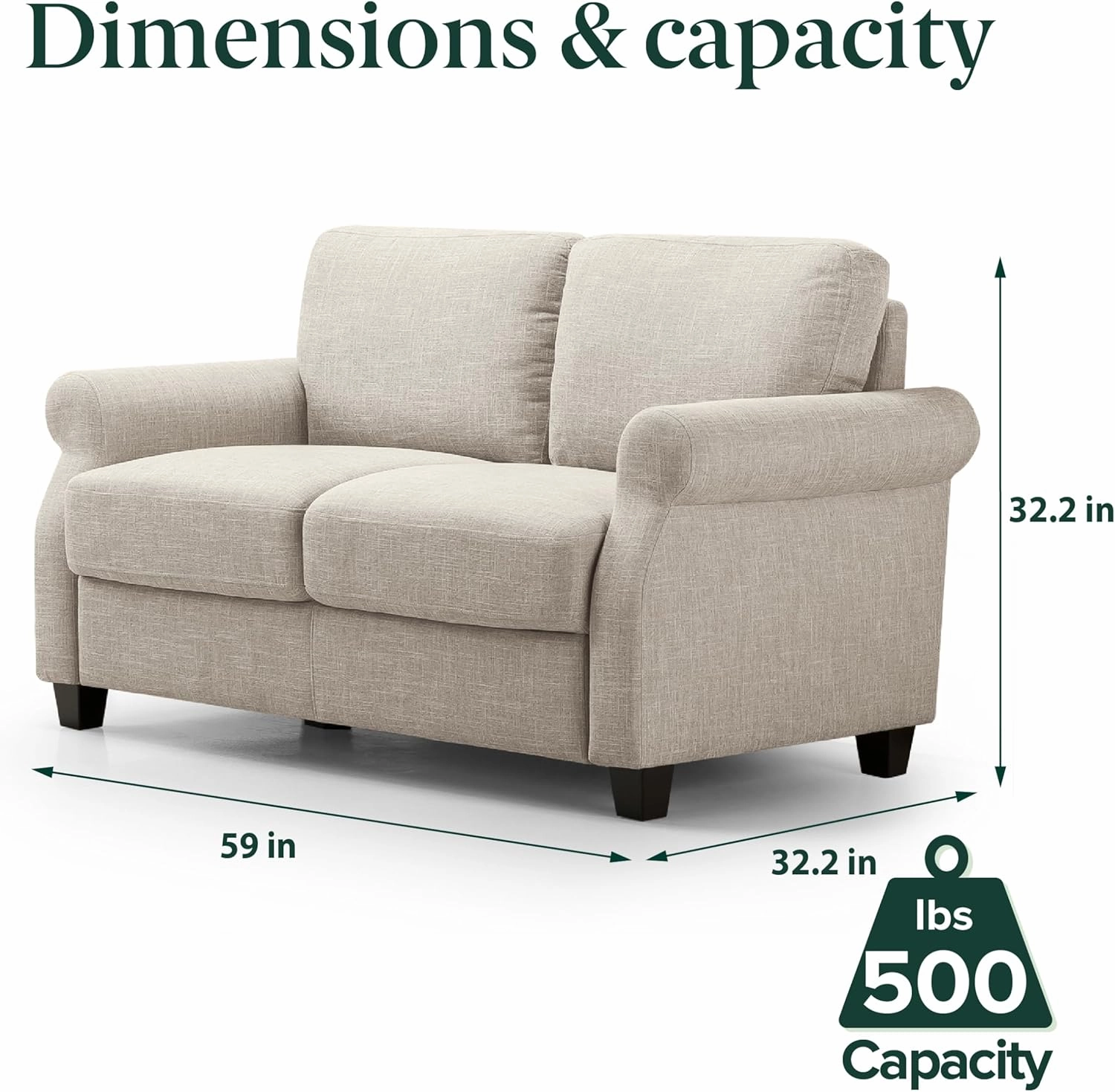 ZINUS Josh Loveseat Sofa, Easy, Tool-Free Assembly, Beige