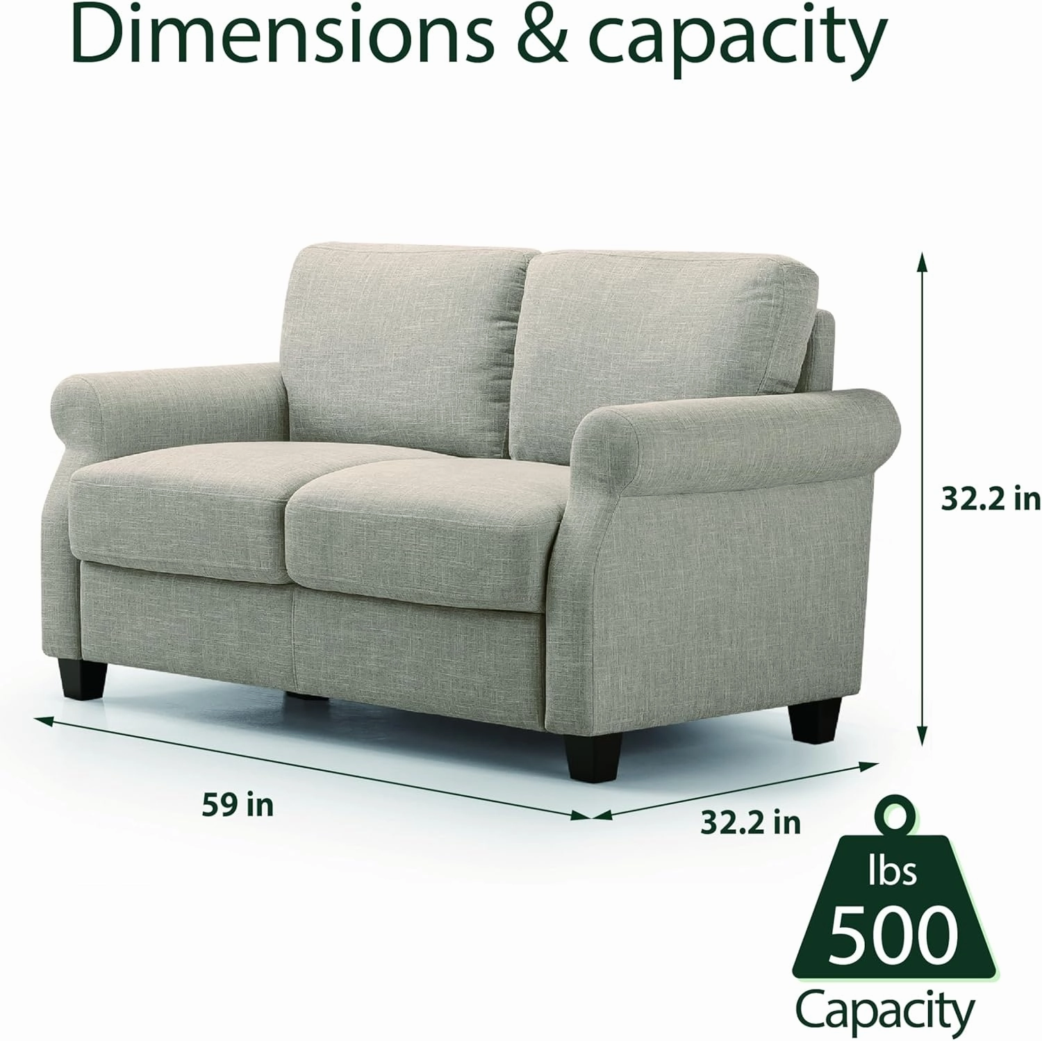 ZINUS Josh Loveseat Sofa, Easy, Tool-Free Assembly, Beige