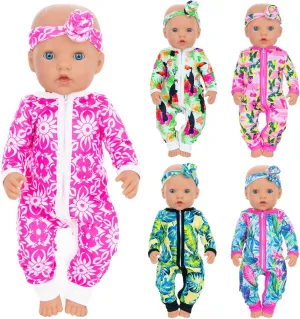 ZITA ELEMENT 5 Sets Baby Doll Clothes and Headbands for 14-18 inch Dolls - Stylish Jumpsuits and Headbands for Dolls Accessories (Doll NOT Included)
