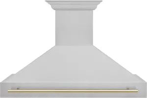 ZLINE Autograph Edition 48 in. Satin Stainless Steel Wall Mount Range Hood with Polished Gold Handle (8654SNZ-48-G)