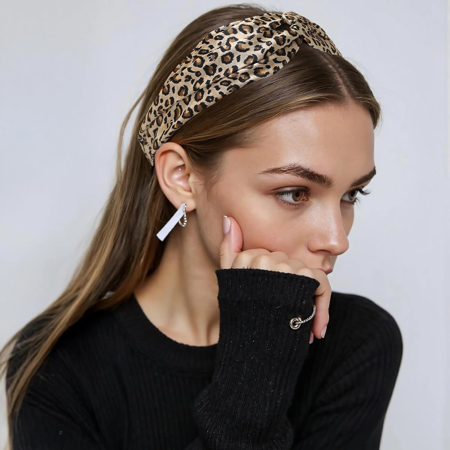 ZLYC Mulberry Silk Headband Elastic Twist Knotted Head Bands for Women's Hair, Solid Beige Cream