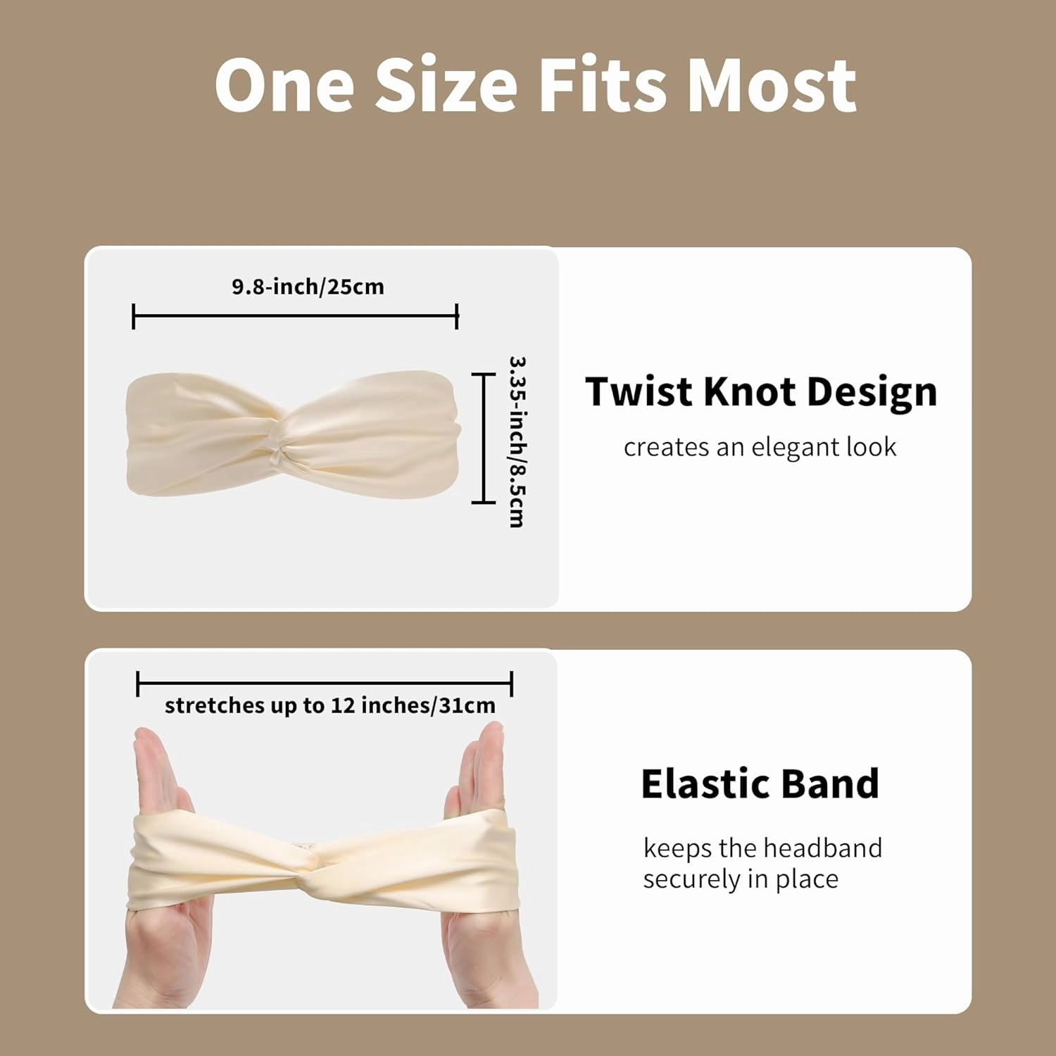 ZLYC Mulberry Silk Headband Elastic Twist Knotted Head Bands for Women's Hair, Solid Beige Cream