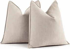 ZWJD Beige Pillow Covers 22x22 Set of 2 Chenille Throw Pillow Covers with Elegant Design Soft and Luxurious Decorative Throw Pillows for Couch, Bed, and Home Decor